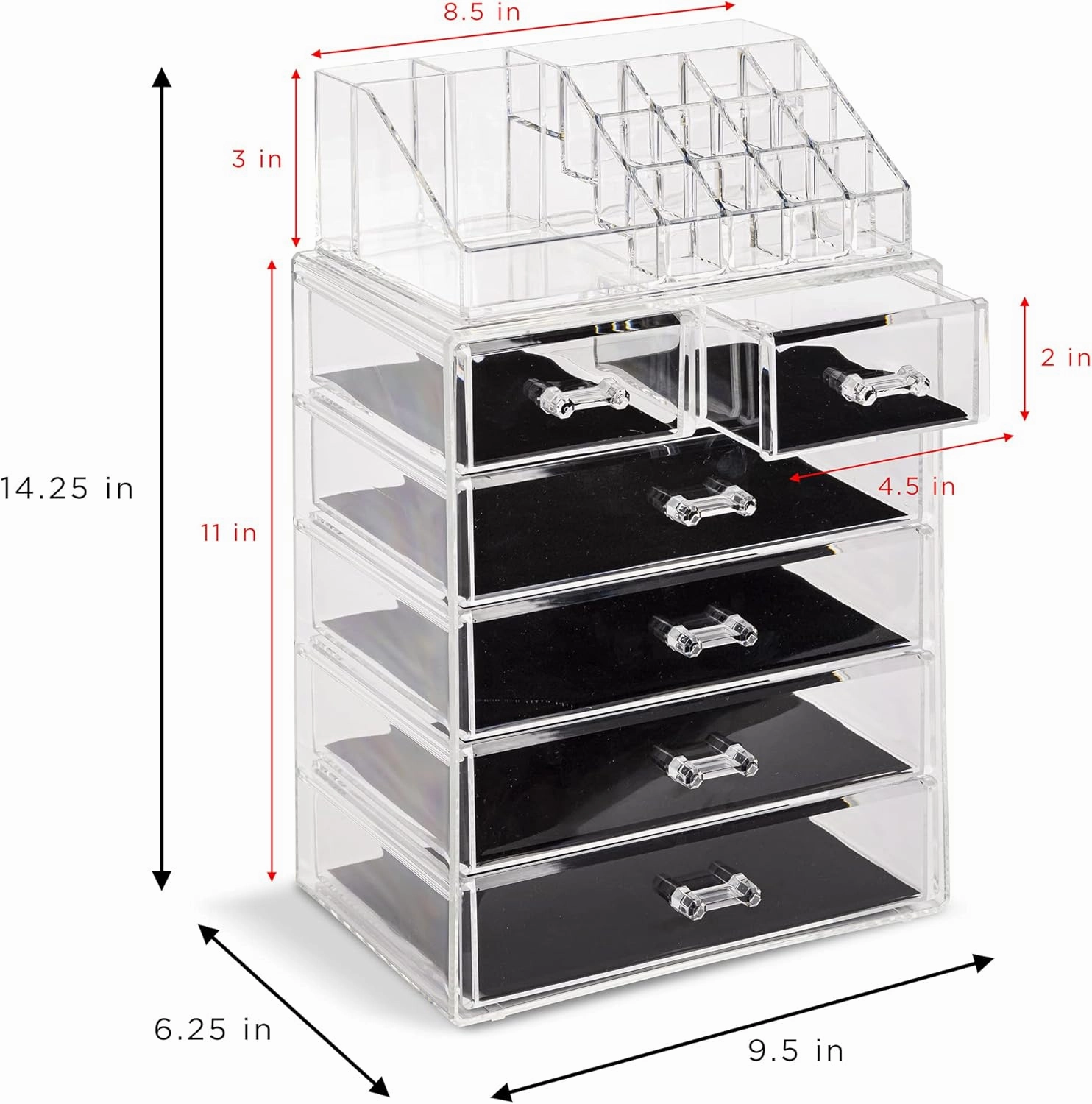Sorbus Clear Cosmetic Makeup Organizer - Make Up & Jewelry Storage, Case & Display - Spacious Design - Great Holder for Dresser, Bathroom, Vanity & Countertop (4 Large, 2 Small Drawers)