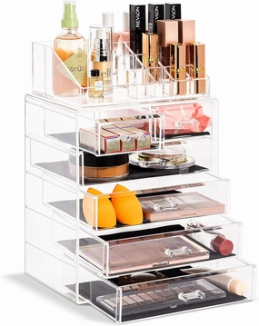 Sorbus Clear Cosmetic Makeup Organizer - Make Up & Jewelry Storage, Case & Display - Spacious Design - Great Holder for Dresser, Bathroom, Vanity & Countertop (4 Large, 2 Small Drawers)