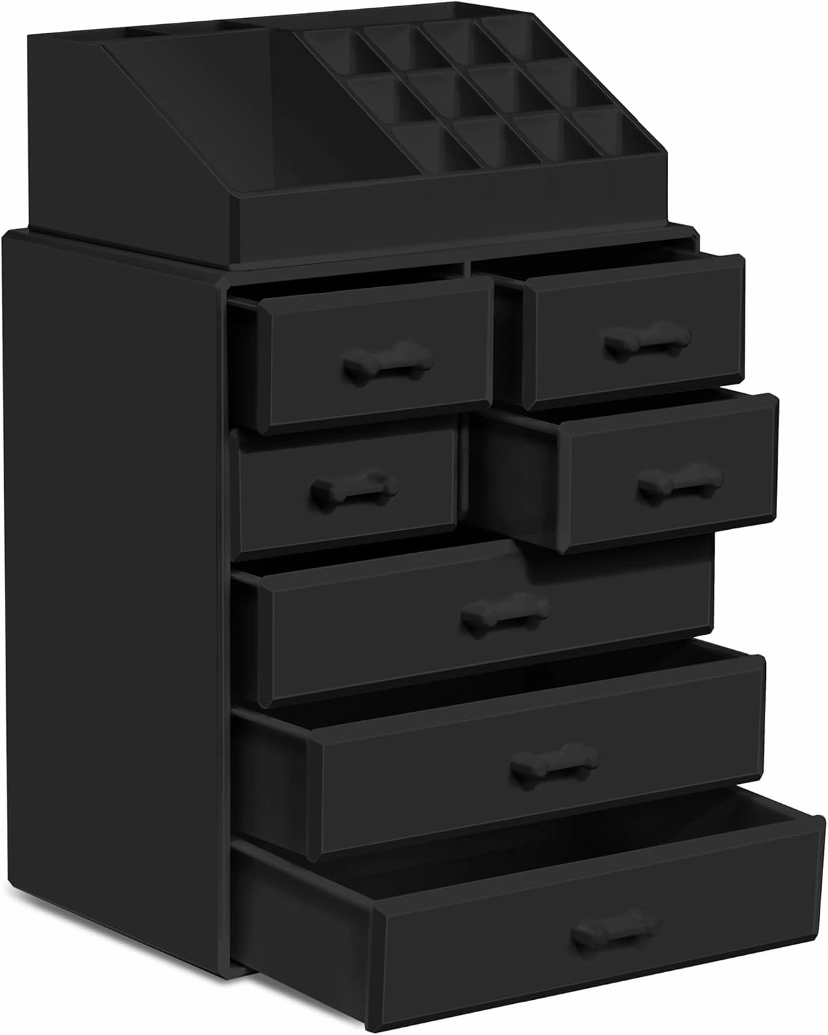 Sorbus Makeup Organizer, Brush Holder and Make Up Storage Drawers - Acrylic Makeup organizer for vanity, Bathroom - Cosmetic Display Cases with 3 large, 4 Small Drawers & 1 Tray for Makeup Brush