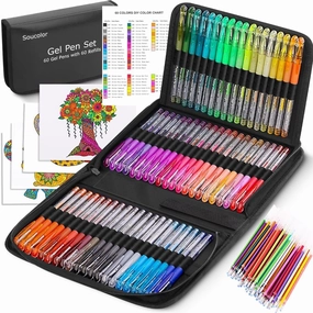 Soucolor Glitter Gel Pens for Adult Coloring Books, Back to School Supplies, 120 Pack-60 Glitter Pens, 60 Refills and Travel Case, 40% More Ink Markers Set for Drawing Doodling Journaling Art Supplies