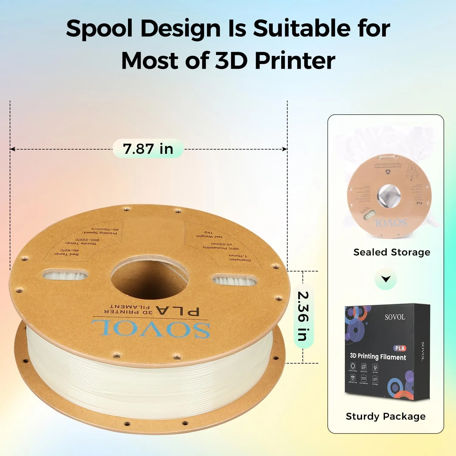 Sovol 3D Printer Glow in The Dark Filament Gradient Multicolor Fast Change PLA 1kg (2.2 lbs) Spool 3D Printing Materials, Dimensional Accuracy  /- 0.03 mm, 1.75 mm, Glow Multicolored