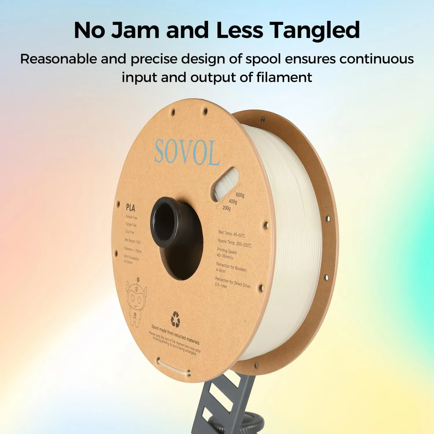 Sovol 3D Printer Glow in The Dark Filament Gradient Multicolor Fast Change PLA 1kg (2.2 lbs) Spool 3D Printing Materials, Dimensional Accuracy  /- 0.03 mm, 1.75 mm, Glow Multicolored