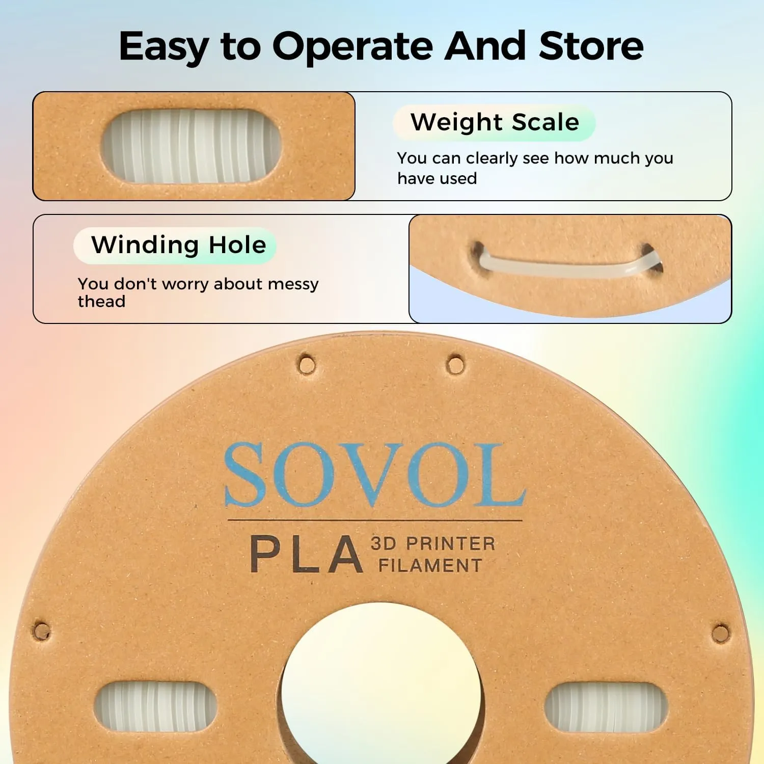 Sovol 3D Printer Glow in The Dark Filament Gradient Multicolor Fast Change PLA 1kg (2.2 lbs) Spool 3D Printing Materials, Dimensional Accuracy  /- 0.03 mm, 1.75 mm, Glow Multicolored