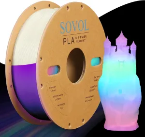 Sovol 3D Printer Glow in The Dark Filament Gradient Multicolor Fast Change PLA 1kg (2.2 lbs) Spool 3D Printing Materials, Dimensional Accuracy  /- 0.03 mm, 1.75 mm, Glow Multicolored