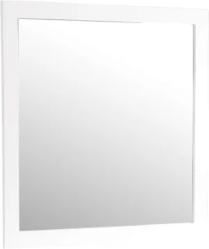 Square Wall Mirror with Wood Veneer Frame and Painted Finish, Low Distortion Glass, Classic Design, White