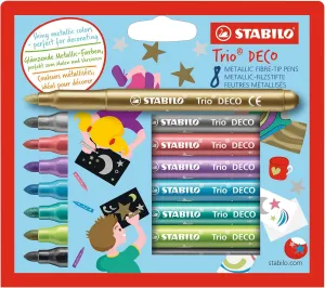 STABILO Metallic Fibre-Tip Pen Trio Deco - Pack of 8 - Assorted colours