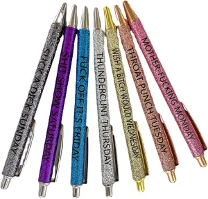 Swear Word Pens Days of The Week, Swear Word Daily Pens Set, Mother Fucking Monday Pen, for School, Office, Home