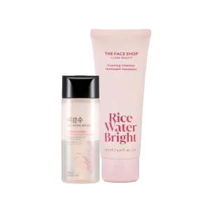 THE FACE SHOP Rice Water Bright Foaming Facial Cleanser with Lip & Eye Makeup Remover - Gentle Face Wash for Hydrating & Moisturizing - Oil-Free Remover for Waterproof Mascara & Liquid Eyeliner