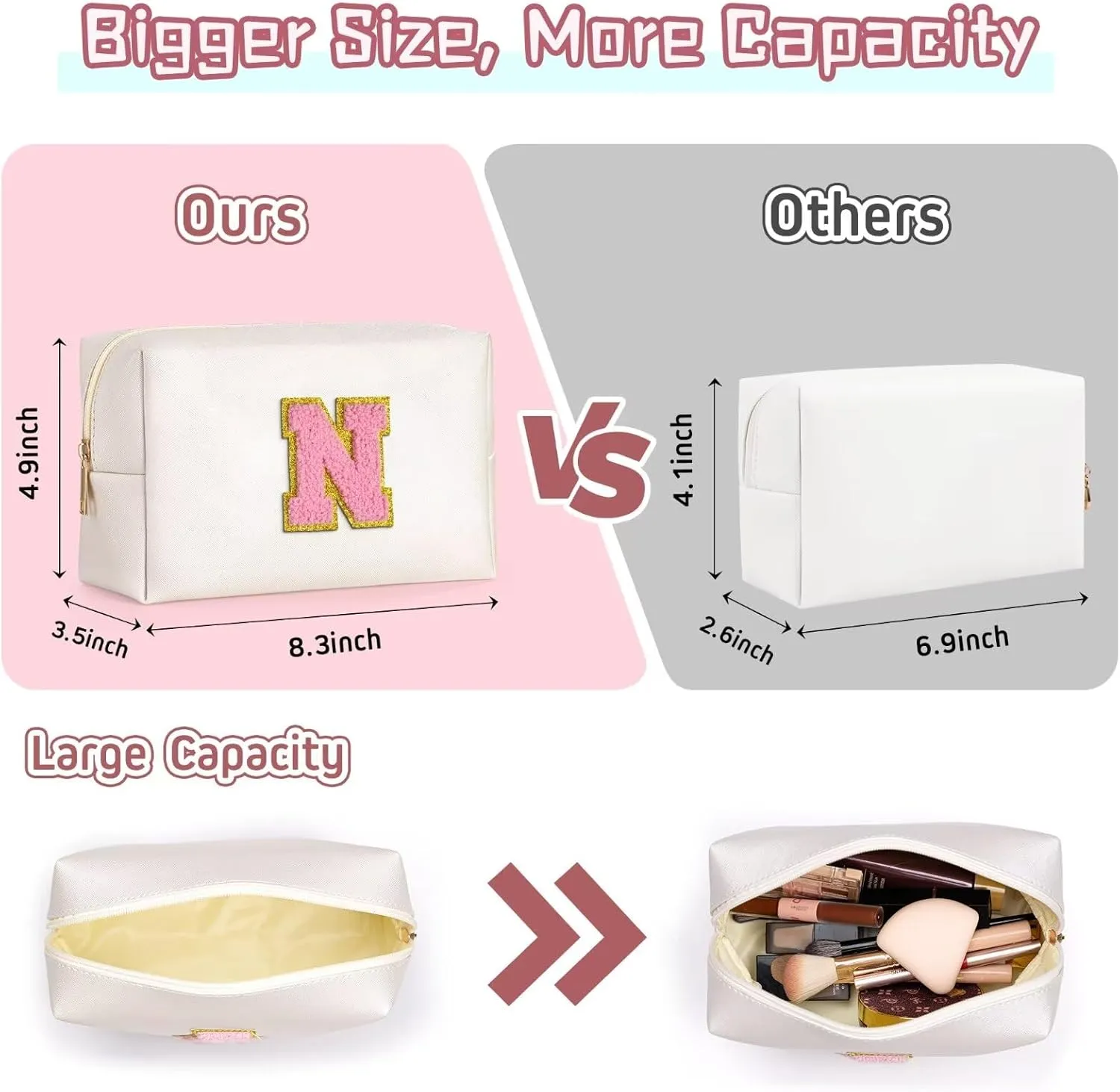 TOPEAST Airplane Travel Essentials - Travel Makeup Bag, Travel Essentials for Women White Small Makeup Bag Travel Cosmetic Bags for Women Travel Toiletry Bag (Pearly White C)