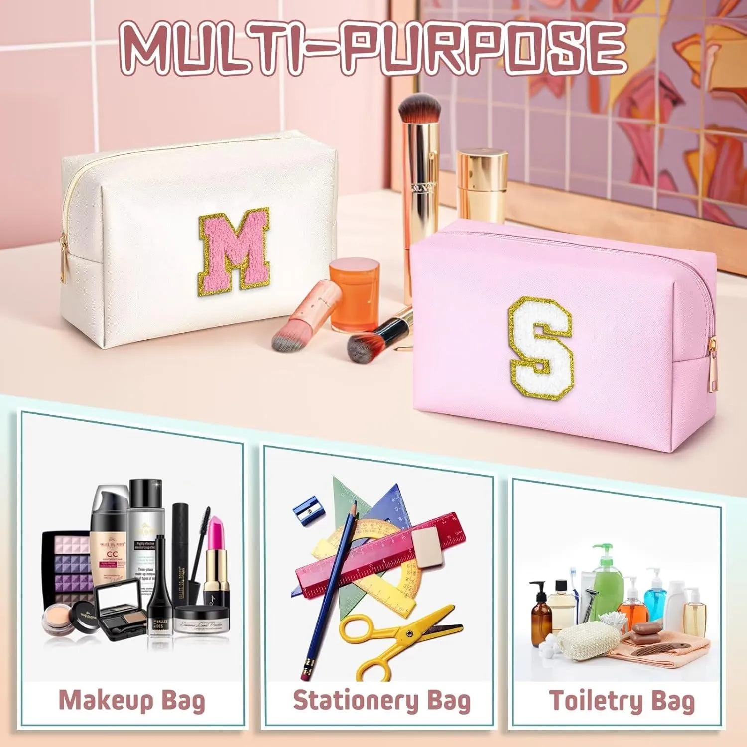 TOPEAST Airplane Travel Essentials - Travel Makeup Bag, Travel Essentials for Women White Small Makeup Bag Travel Cosmetic Bags for Women Travel Toiletry Bag (Pearly White C)