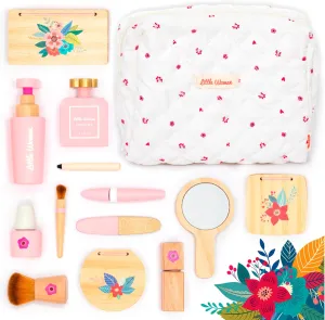 UMU® Stylish Wooden Beauty Set Little Woman for Girls - Makeup Playset 17 Piece Kit with Makeup, Brush, Mirror and Cosmetics Case, Best Gift for 3, 4, 5  Girls Kids