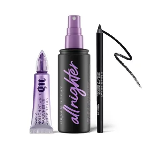 Urban Decay Eye Makeup Essentials Bundle - All Nighter Natural Finish Setting Spray (4 Fl Oz) - Eyeshadow Primer Potion (0.33 Fl Oz) - 24/7 Glide-On Waterproof Black Eye Pencil (Perversion)