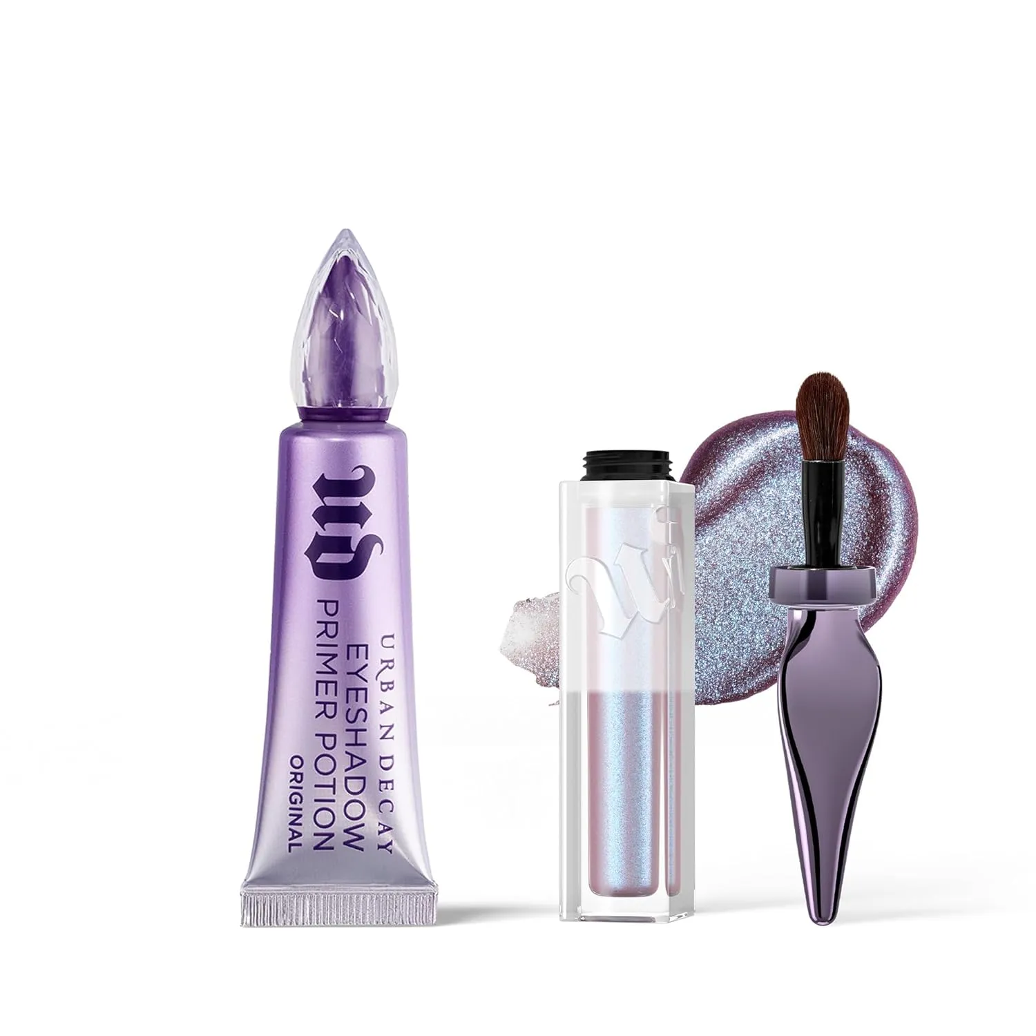 Urban Decay Eyeshadow Primer & Liquid Glitter Eyeshadow Bundle - Eyeshadow Primer Potion (0.33 Fl Oz) for Crease-free Eye Makeup - 24/7 Glaze-On Eyeshadow (Frost Boss) for Buildable Duo-Chrome Shimmer