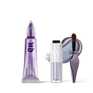 Urban Decay Eyeshadow Primer & Liquid Glitter Eyeshadow Bundle - Eyeshadow Primer Potion (0.33 Fl Oz) for Crease-free Eye Makeup - 24/7 Glaze-On Eyeshadow (Frost Boss) for Buildable Duo-Chrome Shimmer