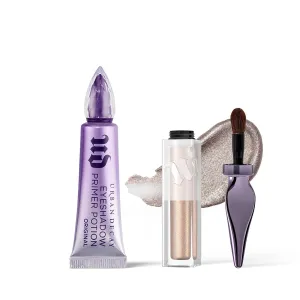 Urban Decay Eyeshadow Primer & Liquid Glitter Eyeshadow Bundle - Eyeshadow Primer Potion (0.33 Fl Oz) for Crease-free Eye Makeup - 24/7 Glaze-On Eyeshadow (Silver Spooning) for Buildable Shimmer