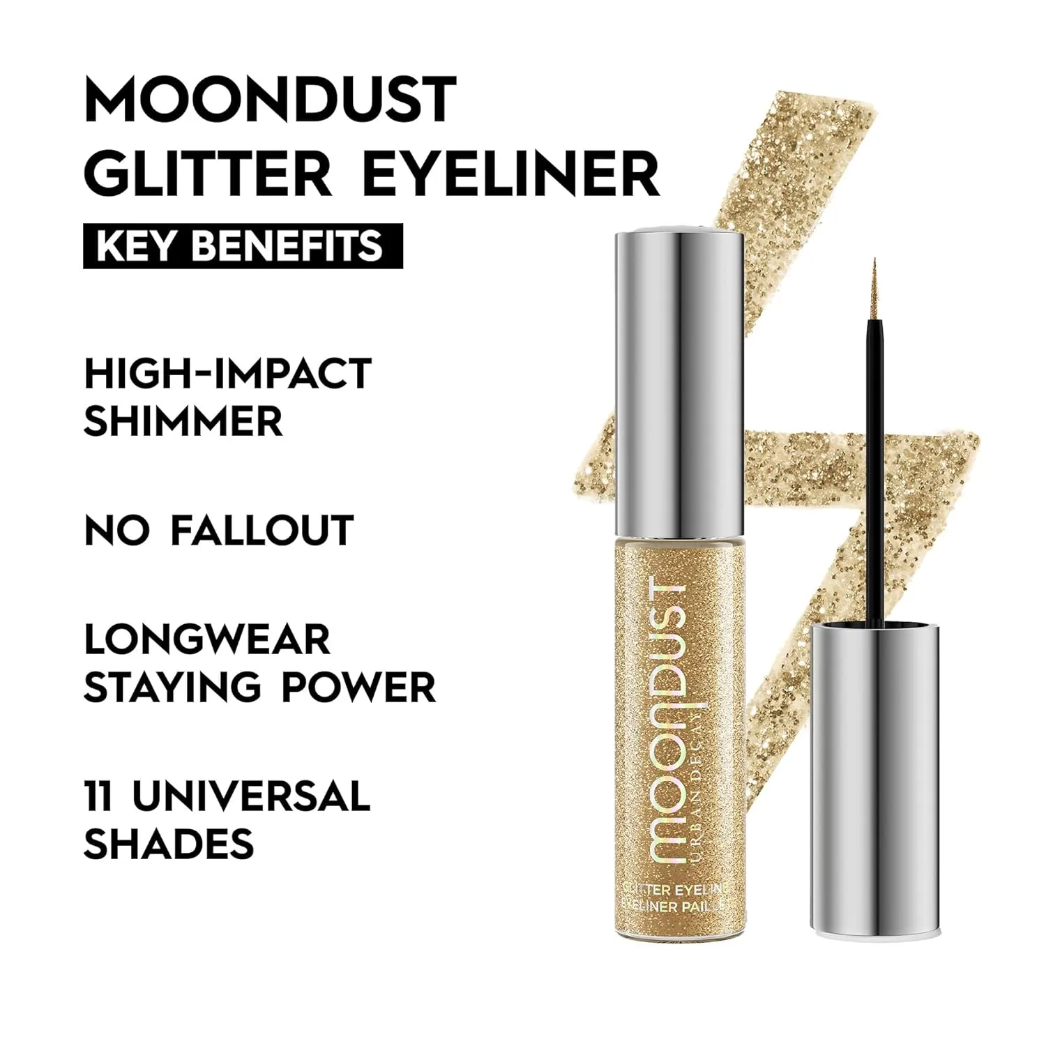 Urban Decay Moondust Liquid Glitter Eyeliner – Longwear Sparkle Liner & Eyeshadow Topper - Quick-Drying, Water-Based Formula – Buildable Shimmer Shades - Vegan Formula