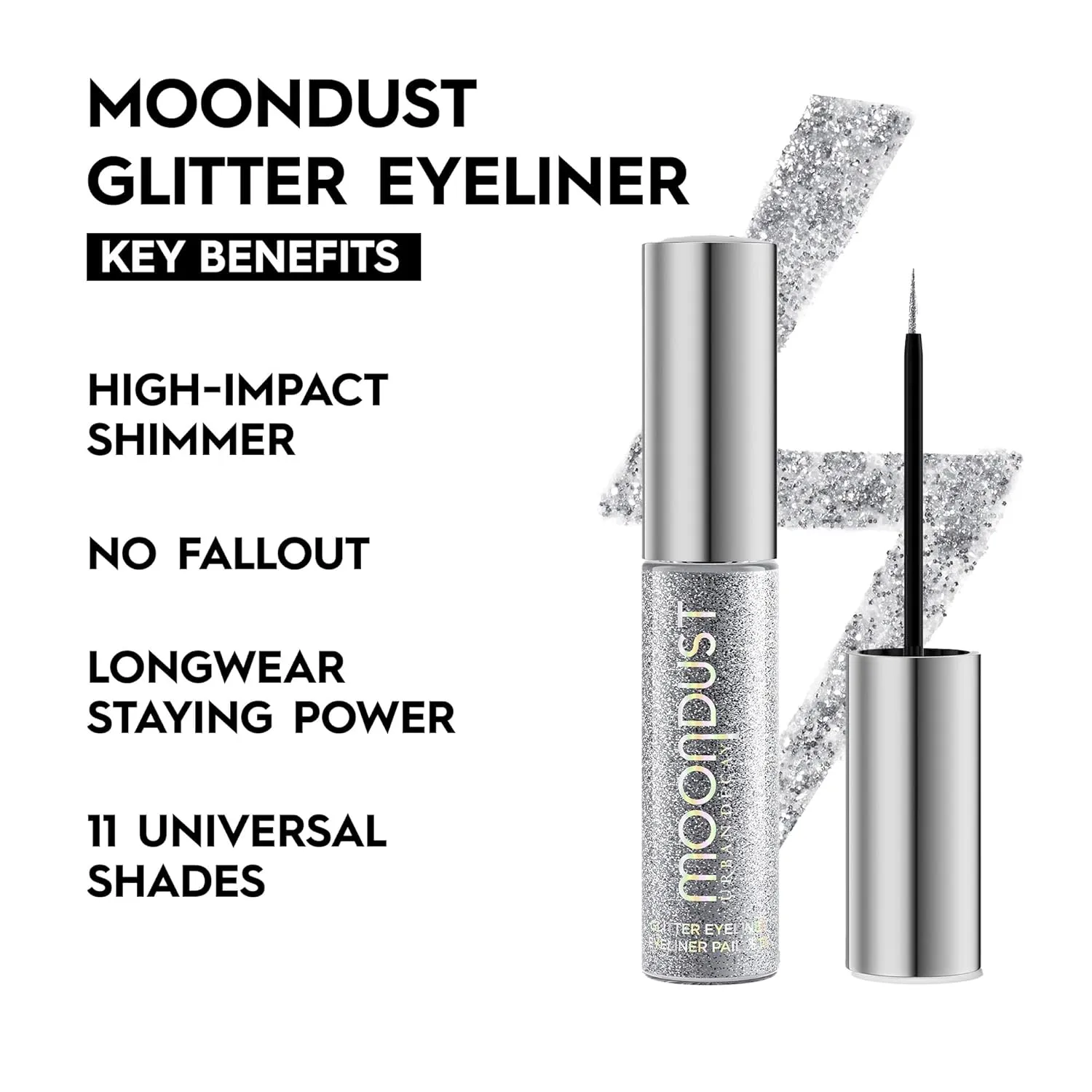 Urban Decay Moondust Liquid Glitter Eyeliner – Longwear Sparkle Liner & Eyeshadow Topper - Quick-Drying, Water-Based Formula – Buildable Shimmer Shades - Vegan Formula