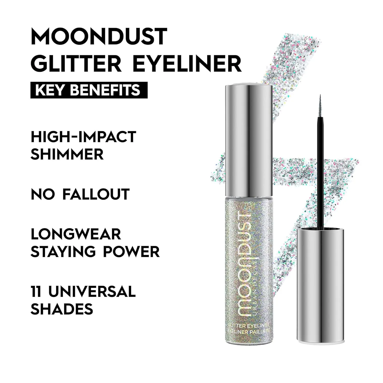 Urban Decay Moondust Liquid Glitter Eyeliner – Longwear Sparkle Liner & Eyeshadow Topper - Quick-Drying, Water-Based Formula – Buildable Shimmer Shades - Vegan Formula