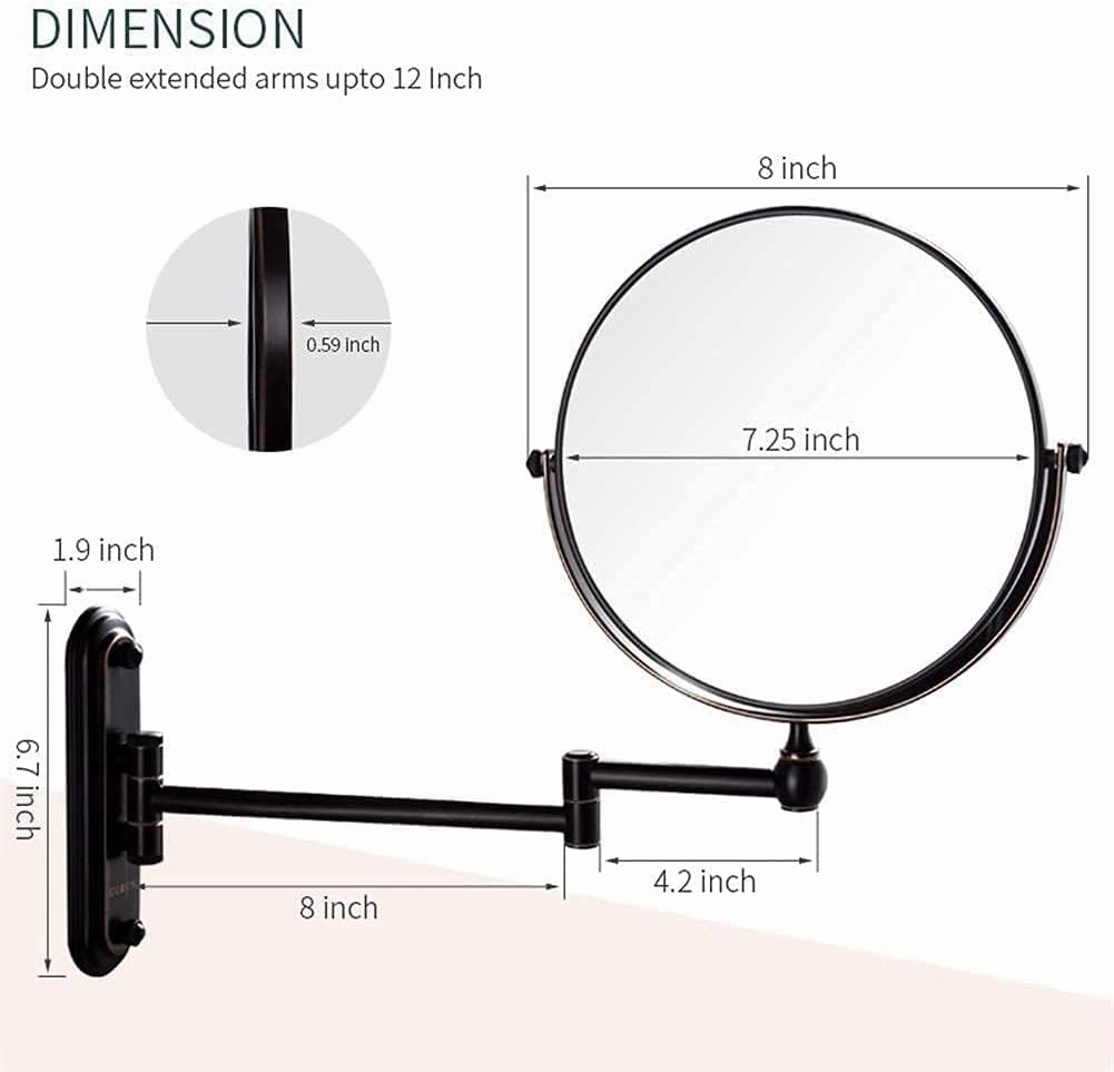 Wall Mounted Bathroom Hotel Makeup Mirror 10x Magnifying Double Sided Extension Arm 360 Degree Swivel Glass Mirrors (Color : 8 Inch 10x)