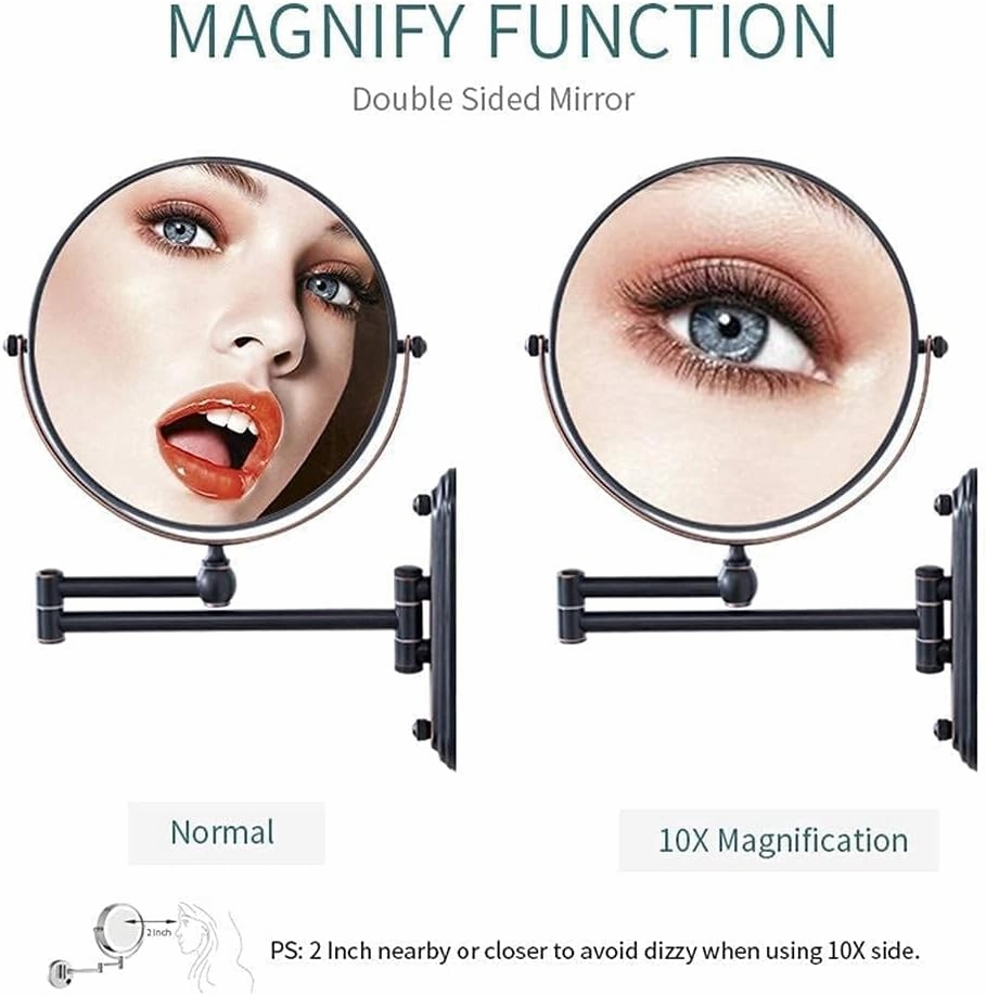 Wall Mounted Bathroom Hotel Makeup Mirror 10x Magnifying Double Sided Extension Arm 360 Degree Swivel Glass Mirrors (Color : 8 Inch 10x)