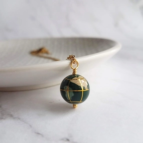 World Necklace, 12mm globe necklace, gemstone globe, Earth necklace, stone globe necklace, vacation gift, miss you gift, malachite