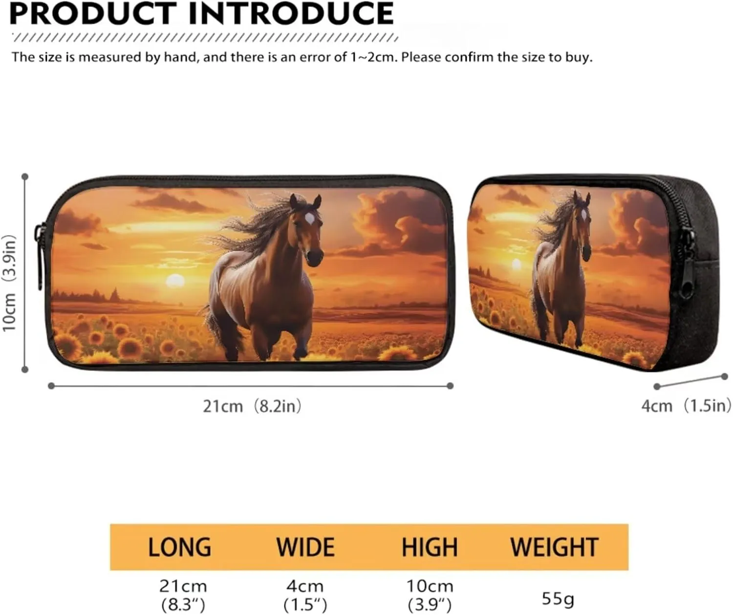 Xoenoiee Sunflower Horse Sunset Glow Print Backpack Set with 17in Backpack Lunch Bag & Pencil Case, Schoolbag Sets for Boy Girl Students for School Travel Picnic