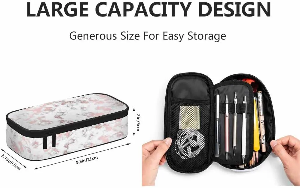 Yekiua Marble Pen Bag Beautiful Abstract Glitter Marbling Large Pencil Case Big Capacity Pencil Pouch Pencil Holder Rose Gold