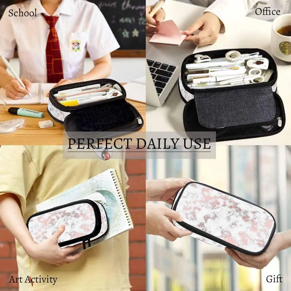 Yekiua Marble Pen Bag Beautiful Abstract Glitter Marbling Large Pencil Case Big Capacity Pencil Pouch Pencil Holder Rose Gold