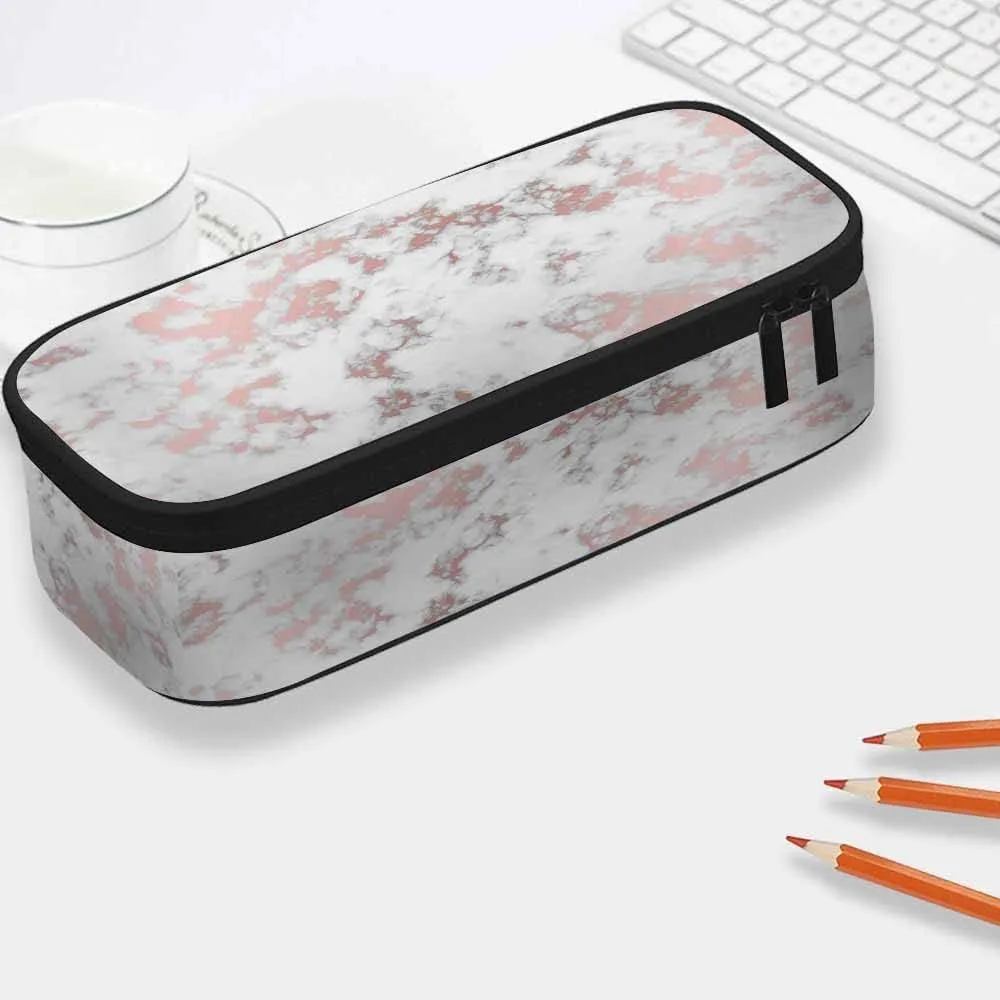 Yekiua Marble Pen Bag Beautiful Abstract Glitter Marbling Large Pencil Case Big Capacity Pencil Pouch Pencil Holder Rose Gold