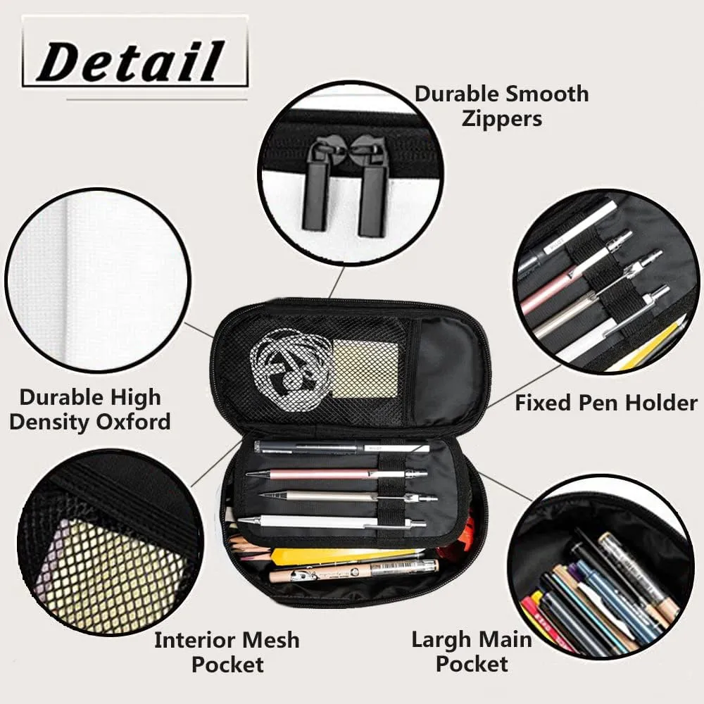 Yekiua Silver Glitter (printed) Pencil Pouch Abstract Monochrome Silver Bokeh High Capacity Pencil Case Stationary Bag Cosmetics Bag