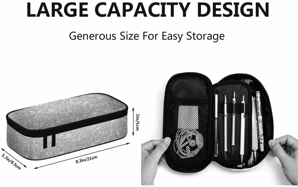 Yekiua Silver Glitter (printed) Pencil Pouch Abstract Monochrome Silver Bokeh High Capacity Pencil Case Stationary Bag Cosmetics Bag